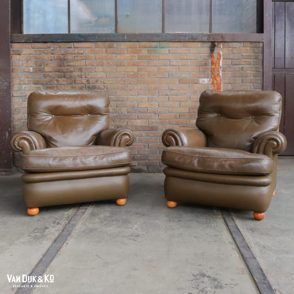 Vintage leren fauteuils - 2 stuks - Afbeelding 3