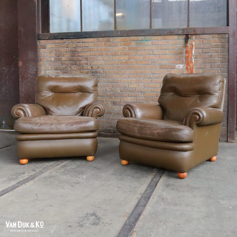 Vintage leren fauteuils - 2 stuks - Afbeelding 2