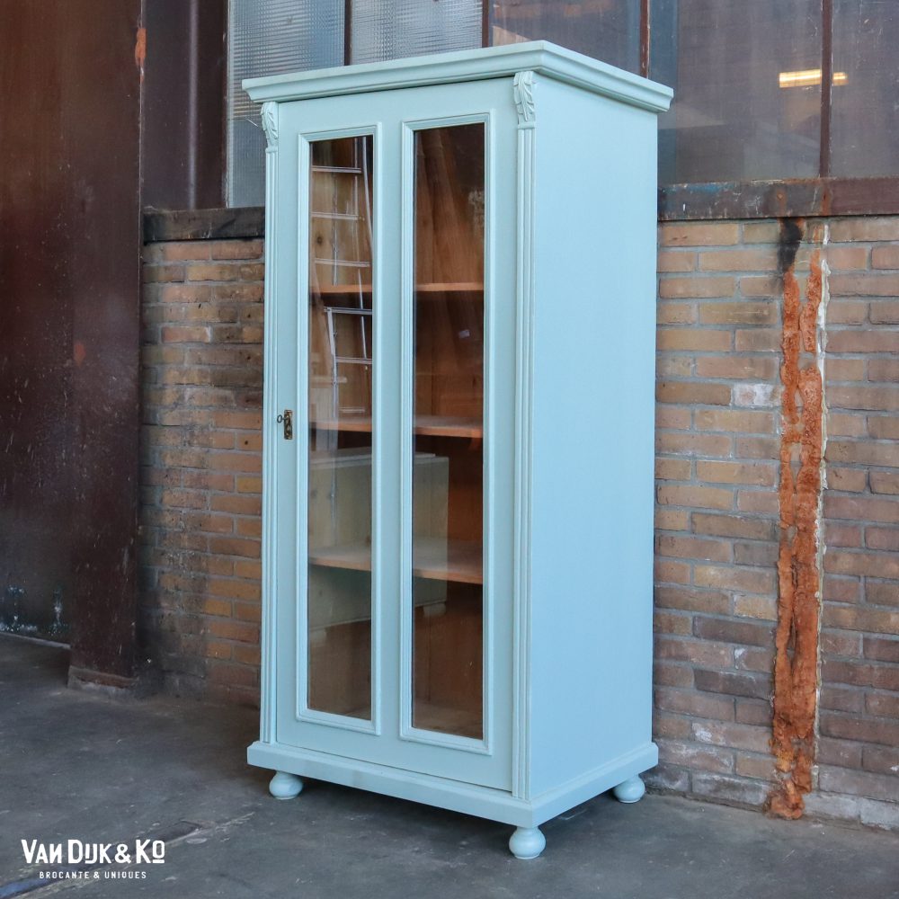 Brocante blauwe vitrinekast - Afbeelding 4
