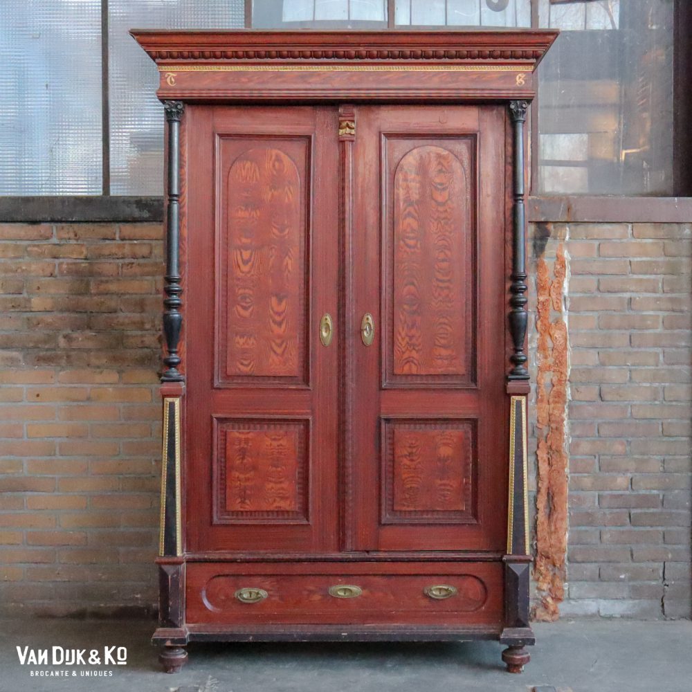 Brocante bruine linnenkast - Afbeelding 3