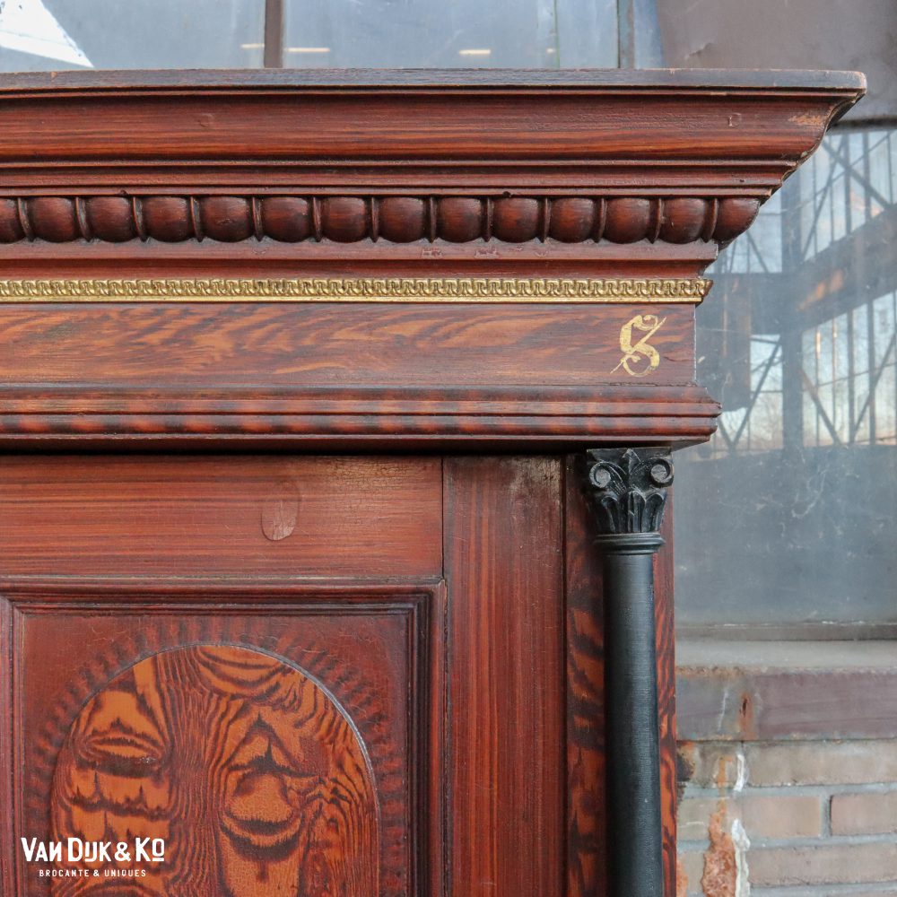 Brocante bruine linnenkast - Afbeelding 12