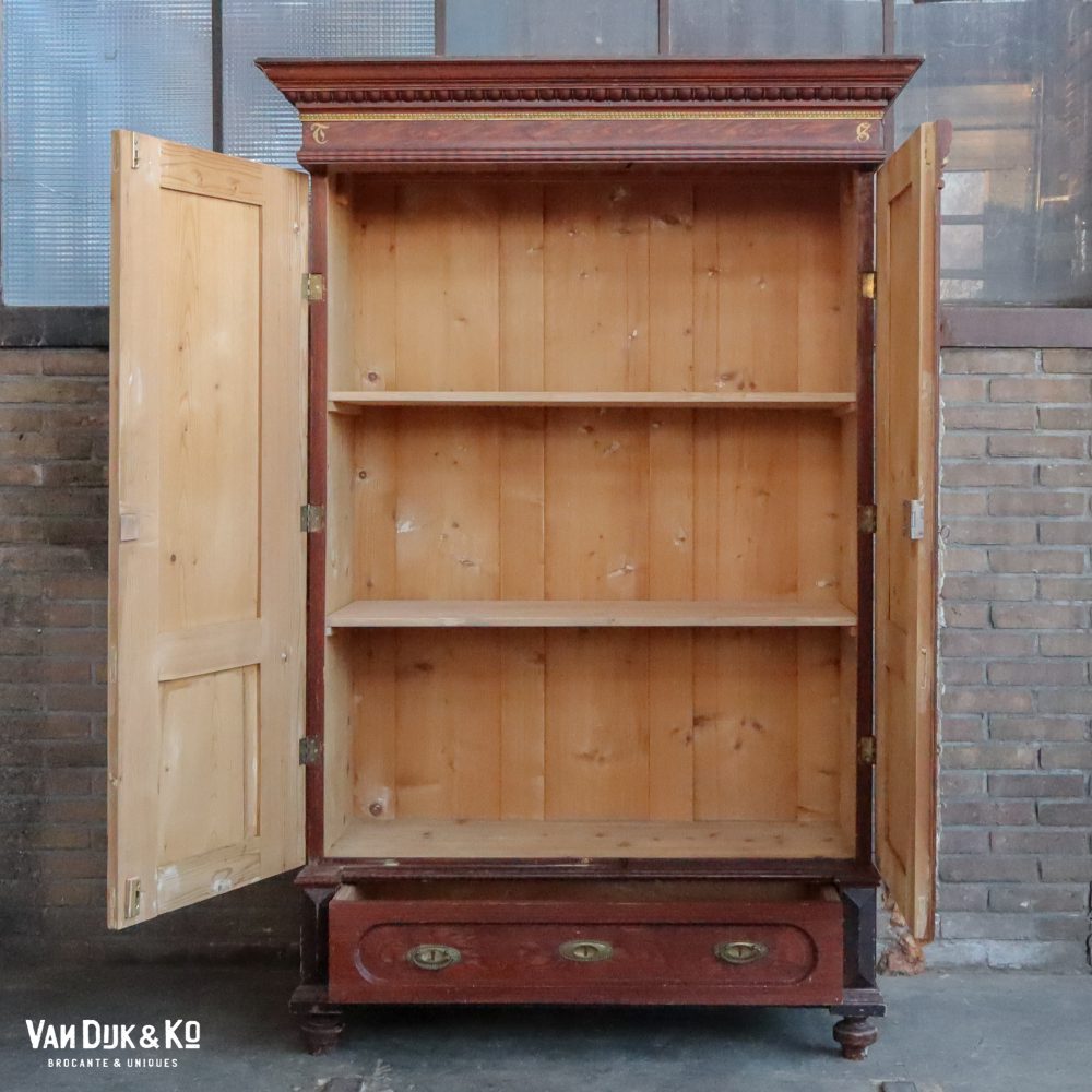 Brocante bruine linnenkast - Afbeelding 6