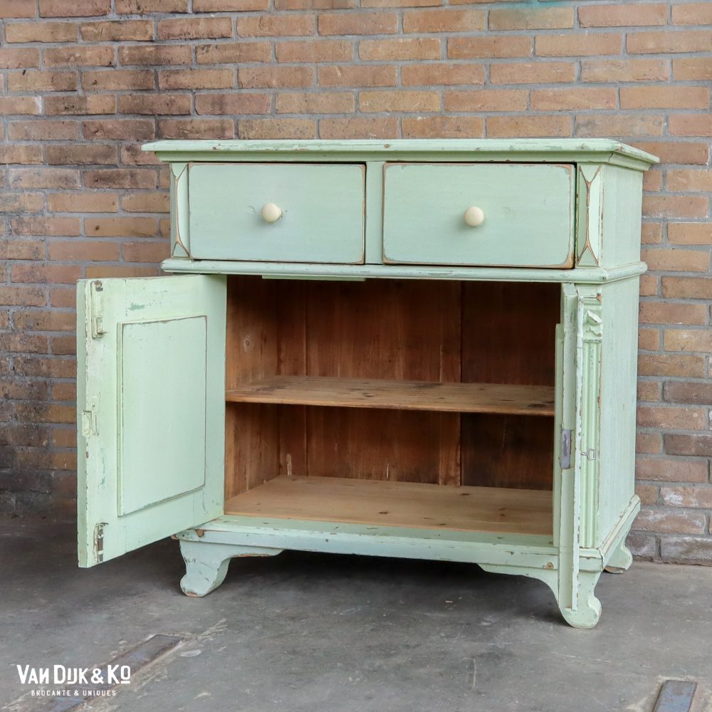 Brocante mintgroene onderkast - Afbeelding 4