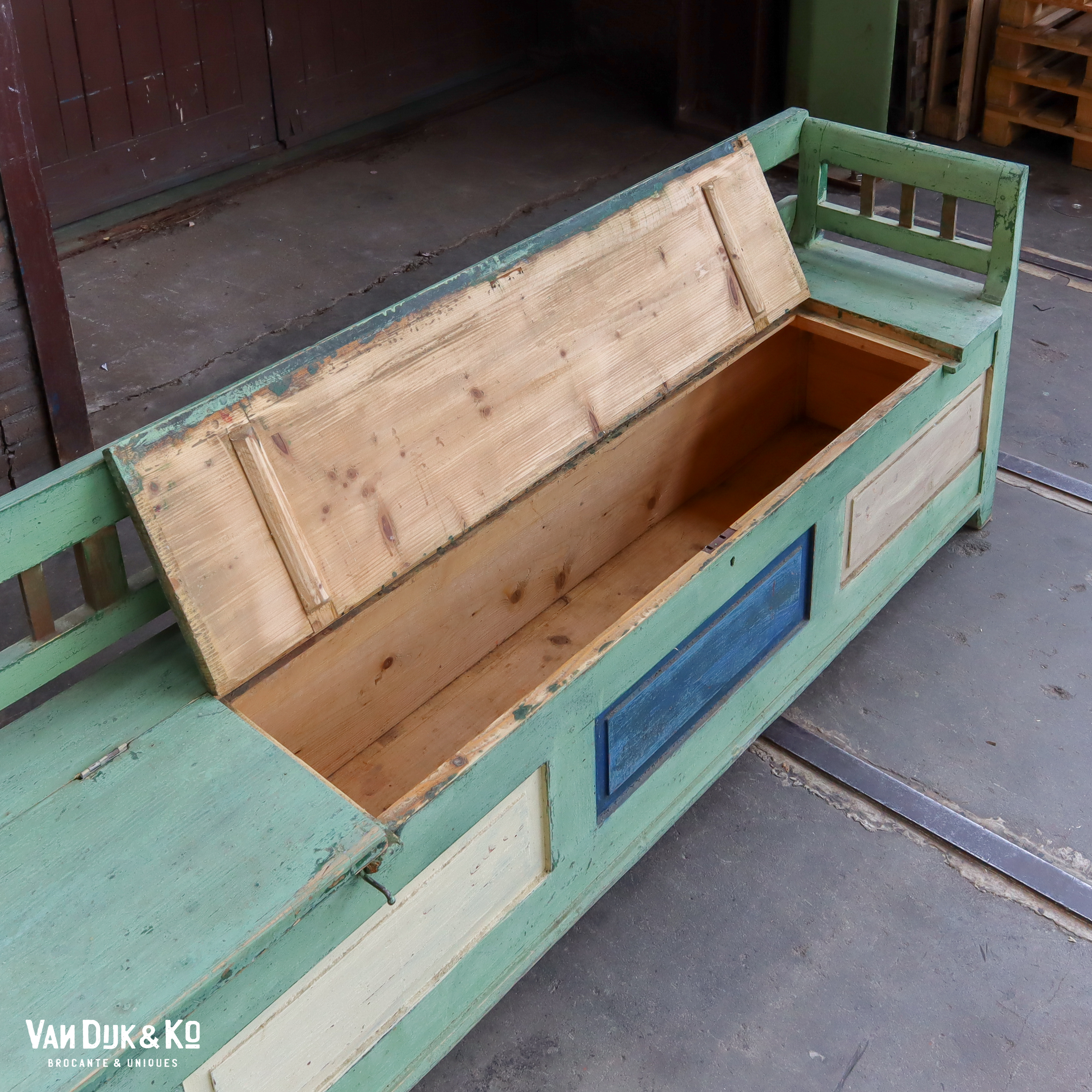 Brocante houten klepbank - Afbeelding 6