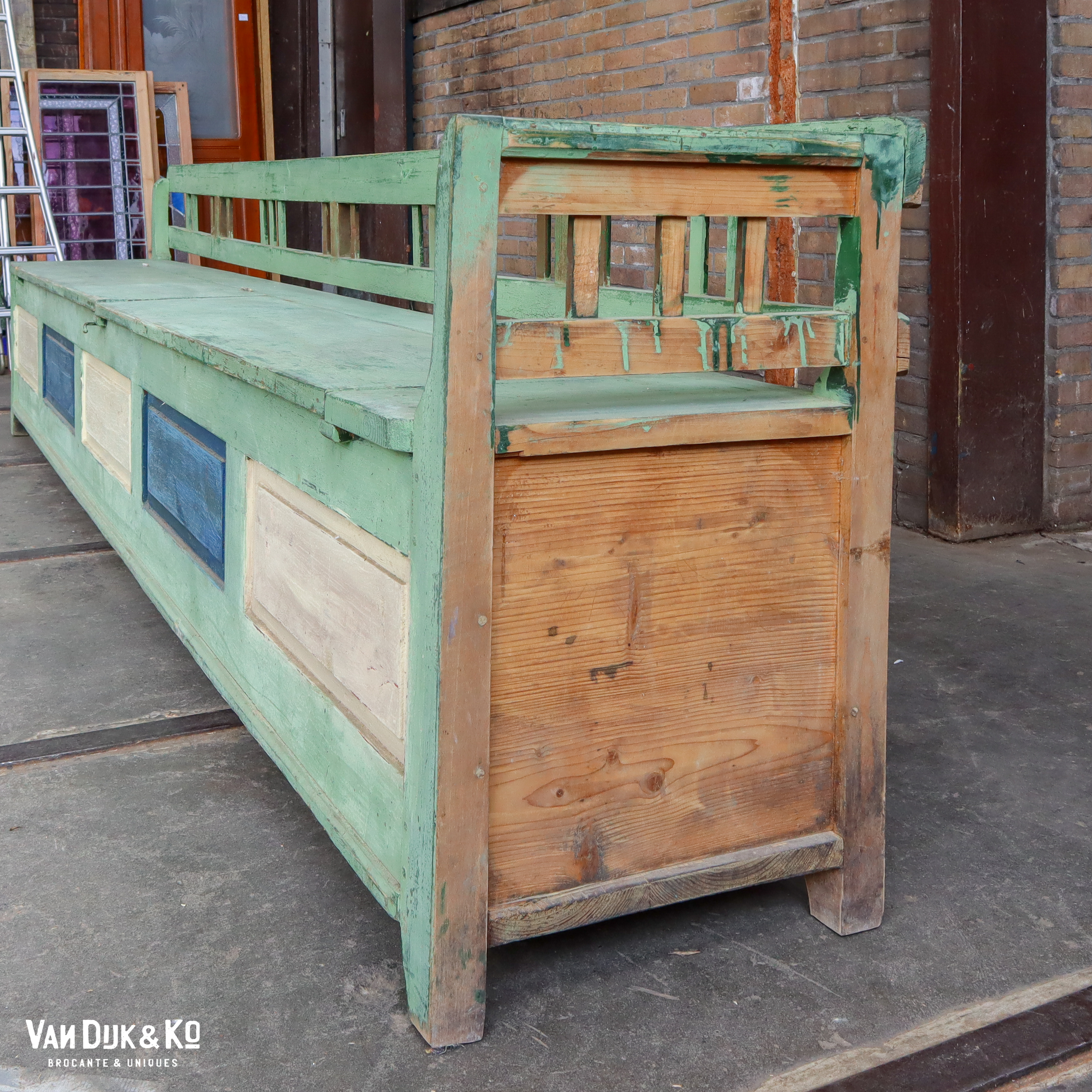 Brocante houten klepbank - Afbeelding 4