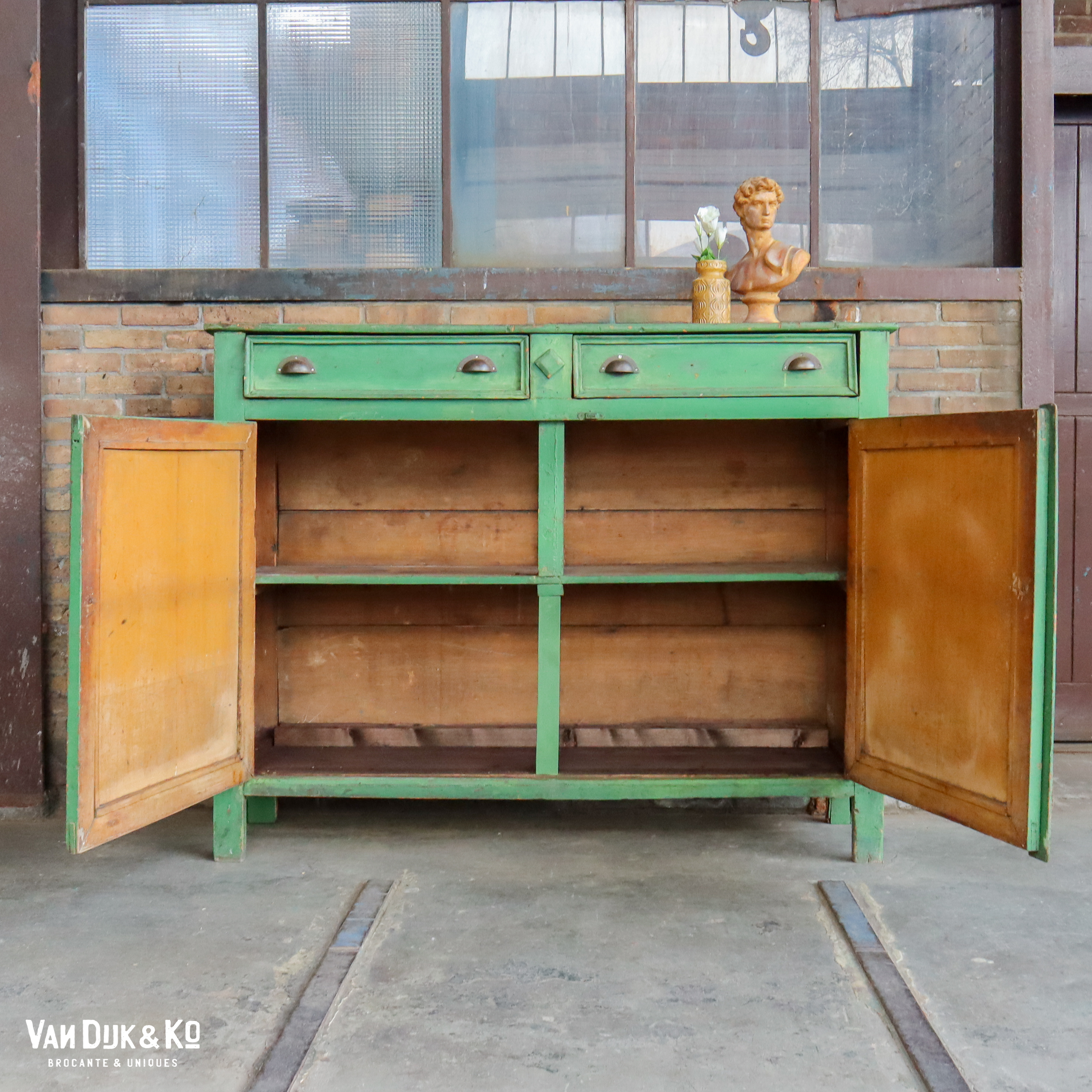 Brocante groene kast - Afbeelding 4