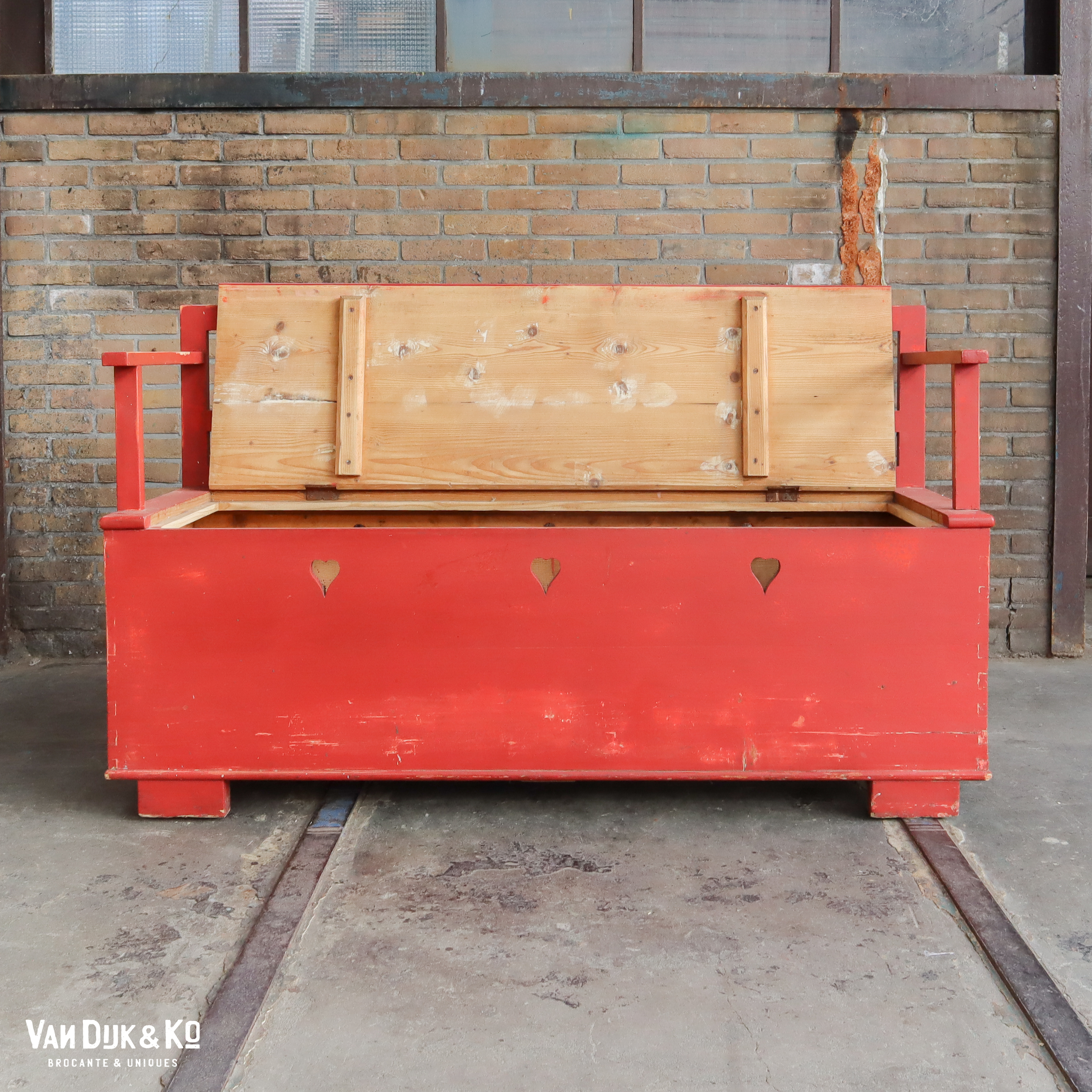 Brocante houten klepbank - Afbeelding 3