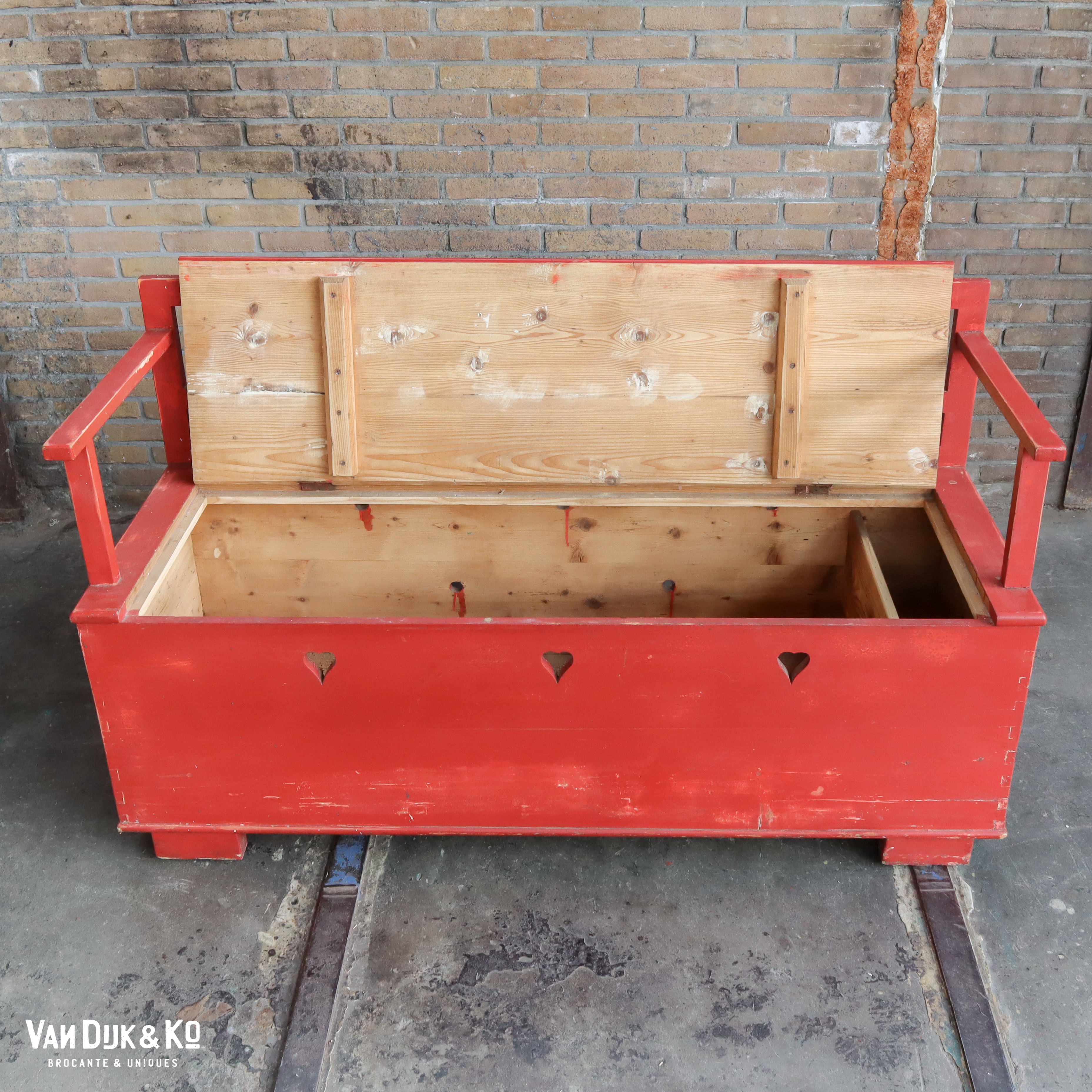 Brocante houten klepbank - Afbeelding 4