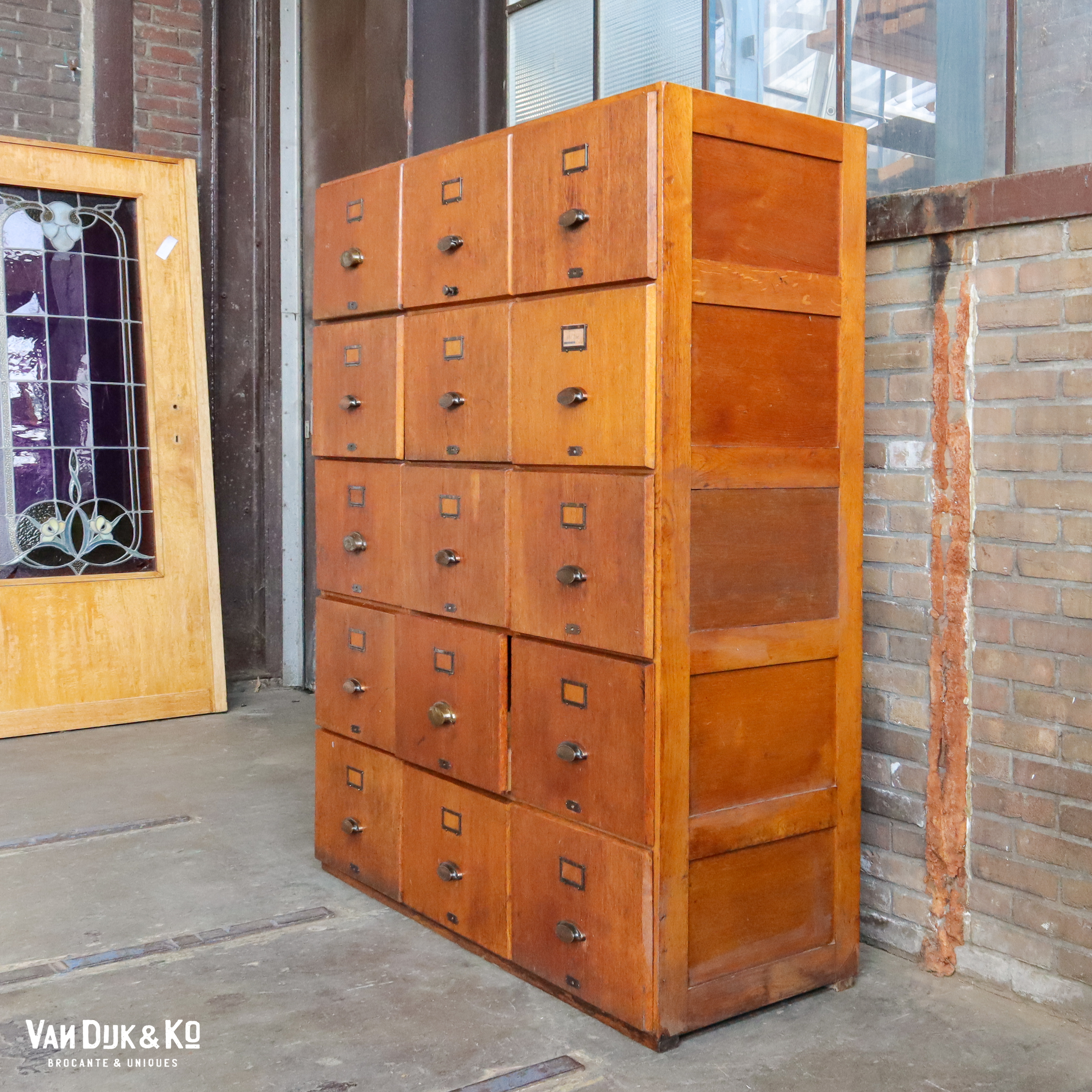 Vintage houten archiefkast - Afbeelding 4