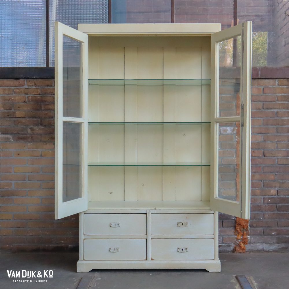 Brocante witte vitrinekast - Afbeelding 3