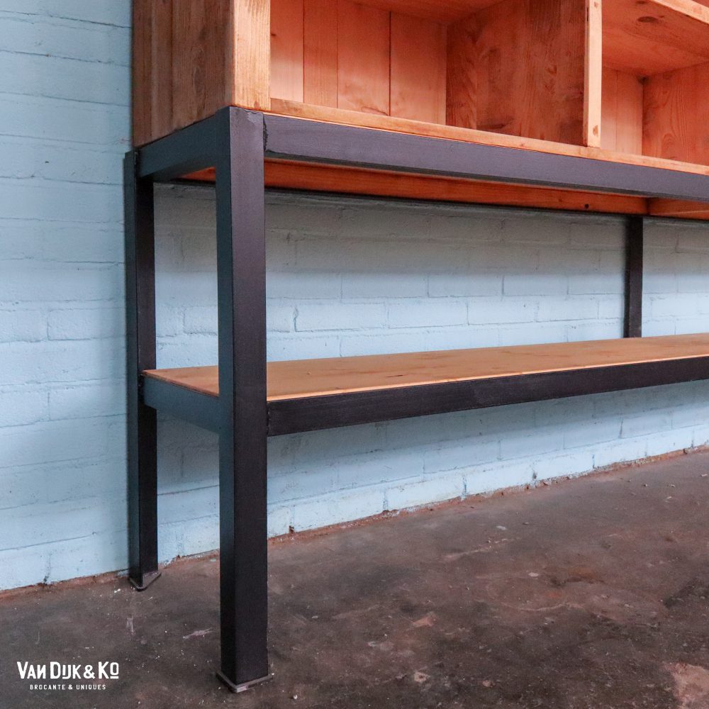 Houten wandkast op metalen frame - Afbeelding 9