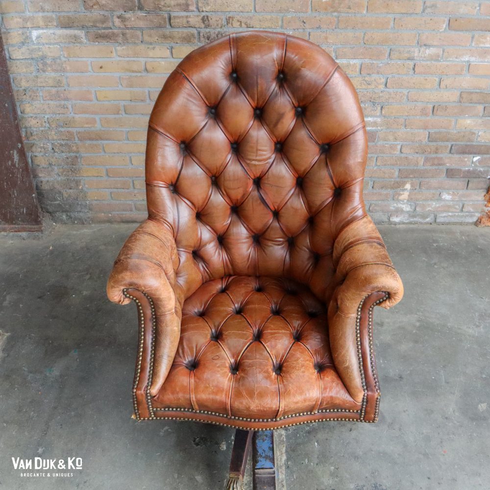 Antieke leren fauteuil - Afbeelding 6