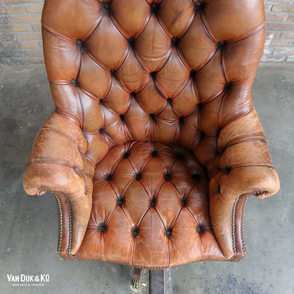 Antieke leren fauteuil - Afbeelding 7