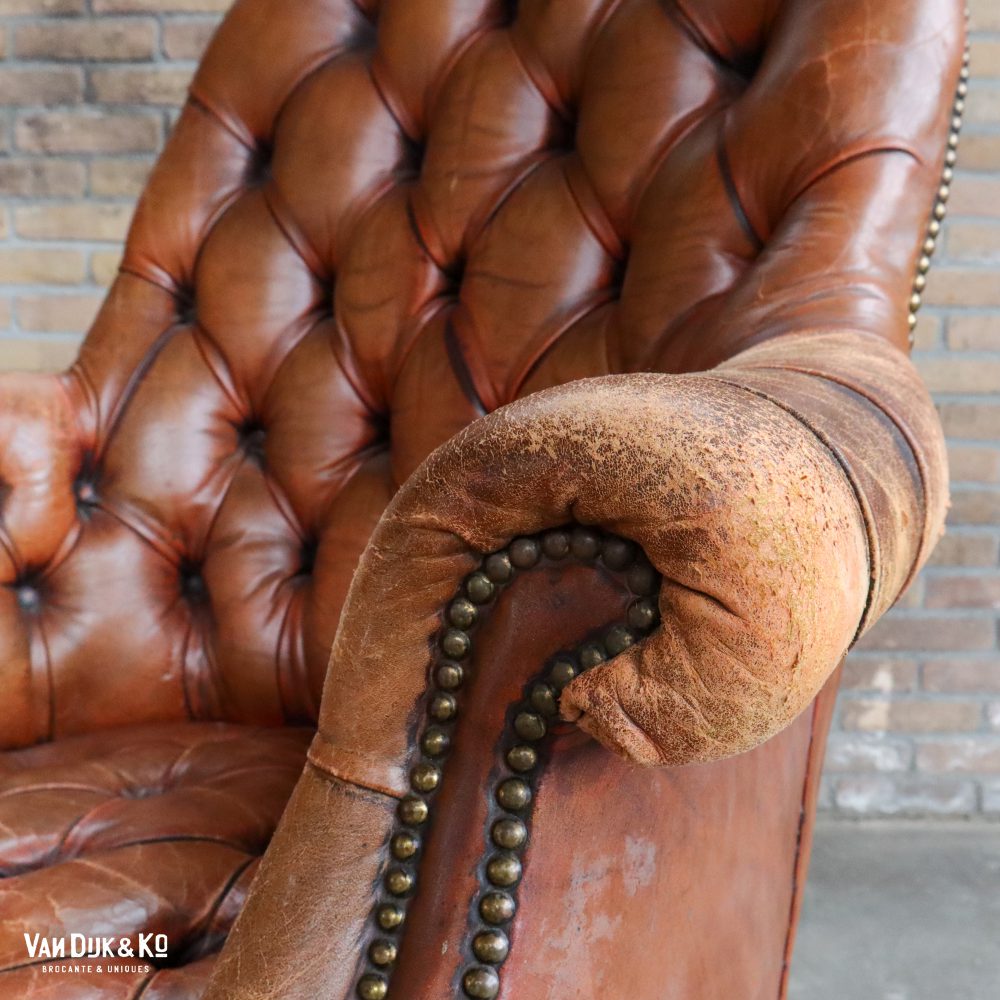 Antieke leren fauteuil - Afbeelding 9