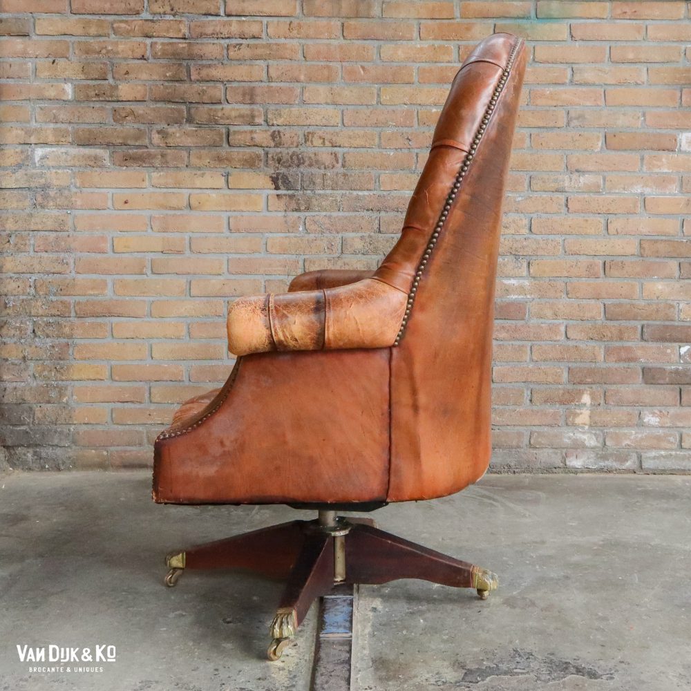 Antieke leren fauteuil - Afbeelding 4