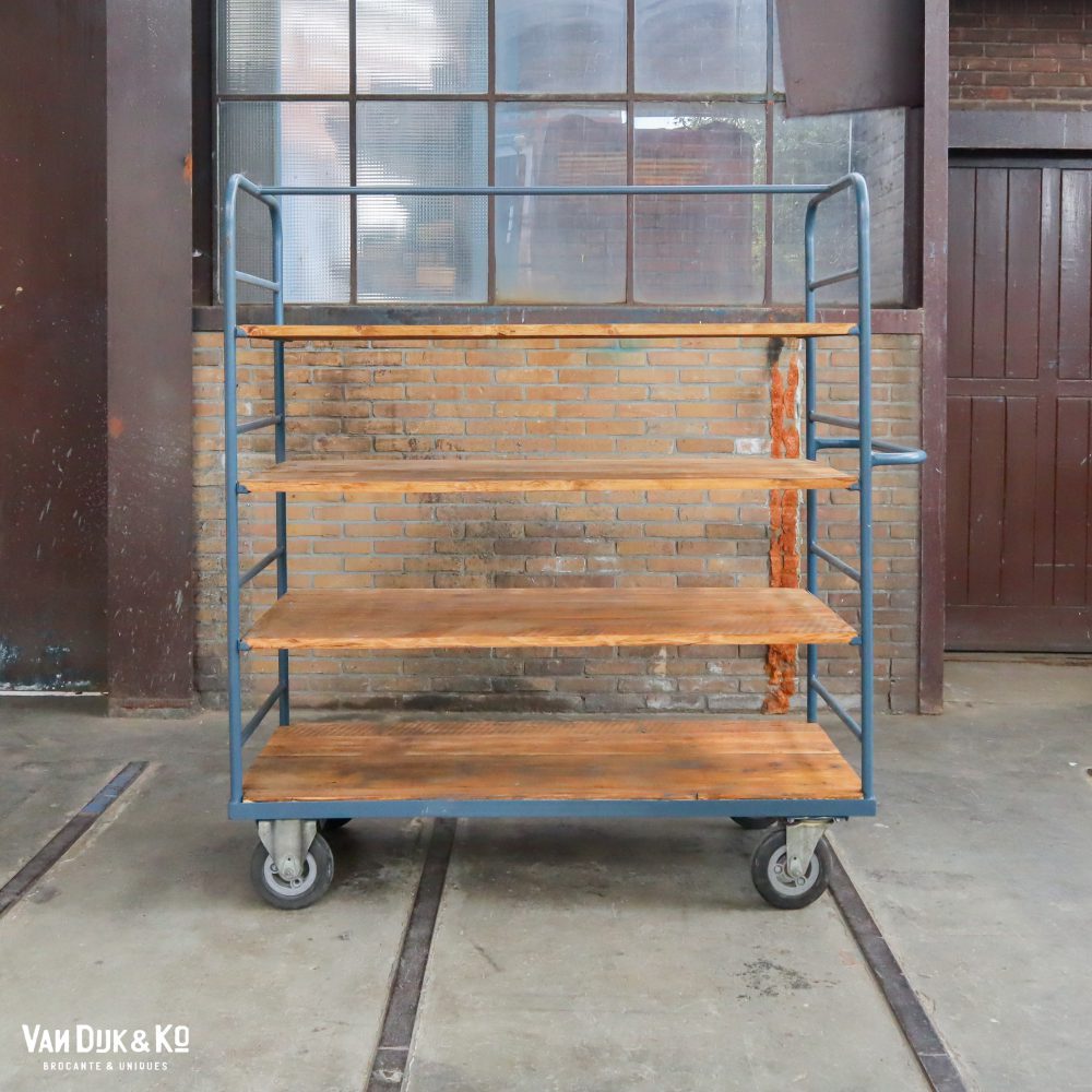 Blauw industrieel rek/trolley - Afbeelding 2