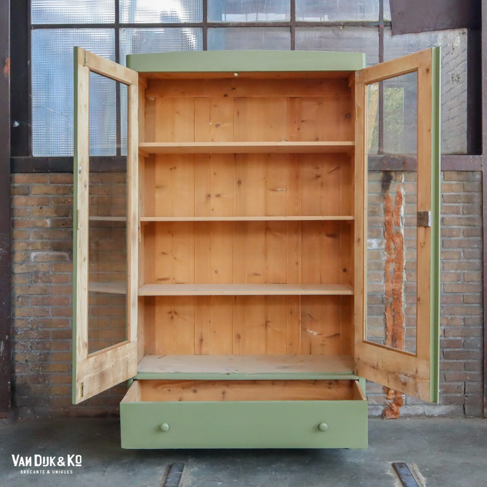 Olijfgroene vitrinekast - Afbeelding 3