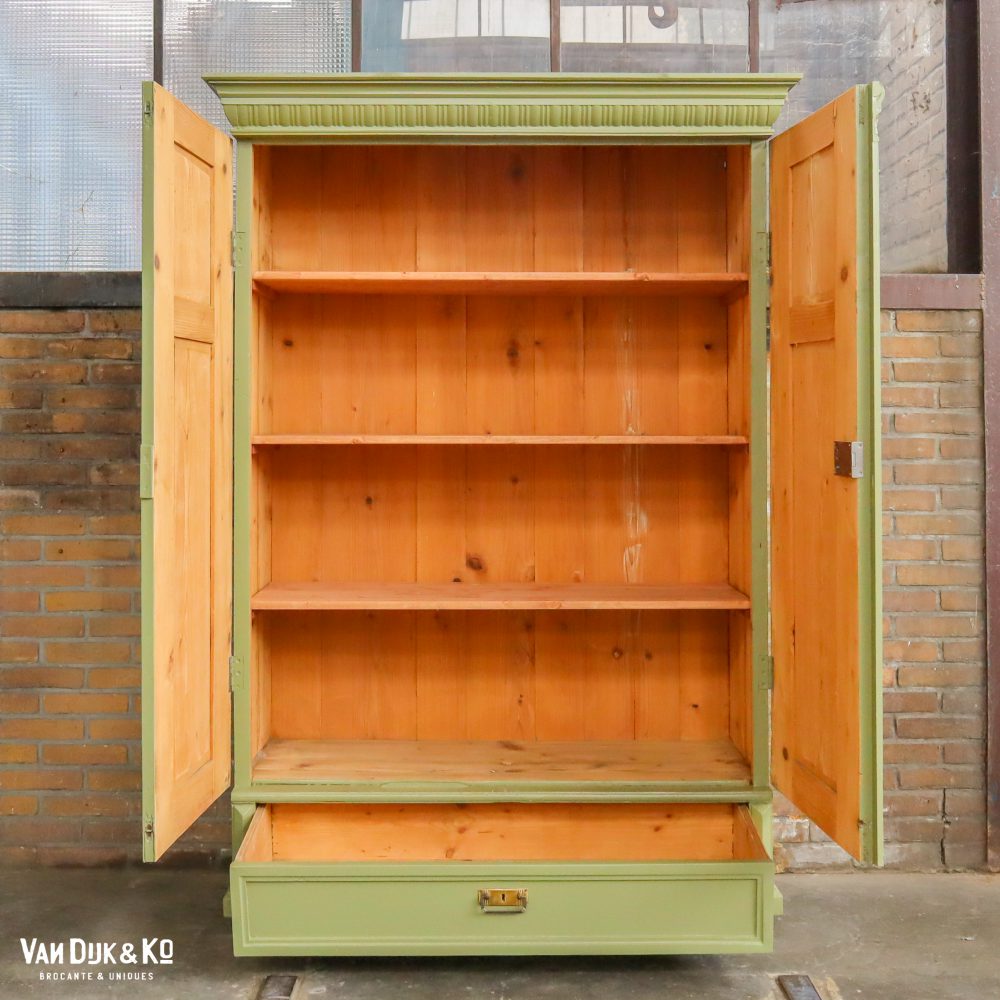 Brocante groene linnenkast - Afbeelding 3
