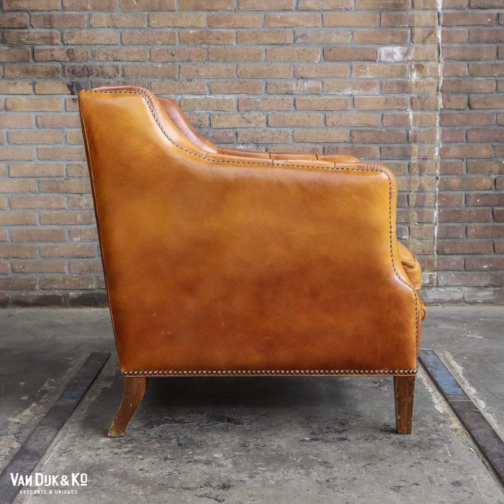 Antieke leren fauteuil - Afbeelding 3