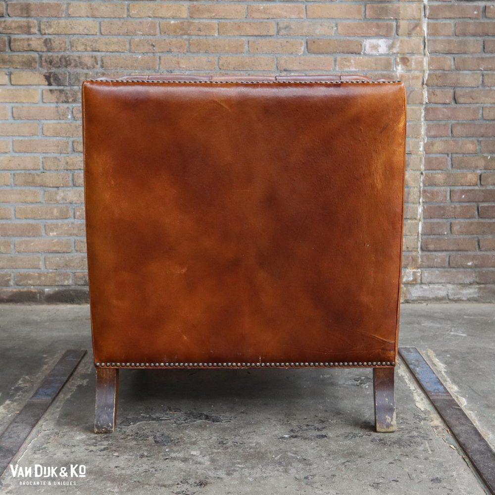 Antieke leren fauteuil - Afbeelding 4