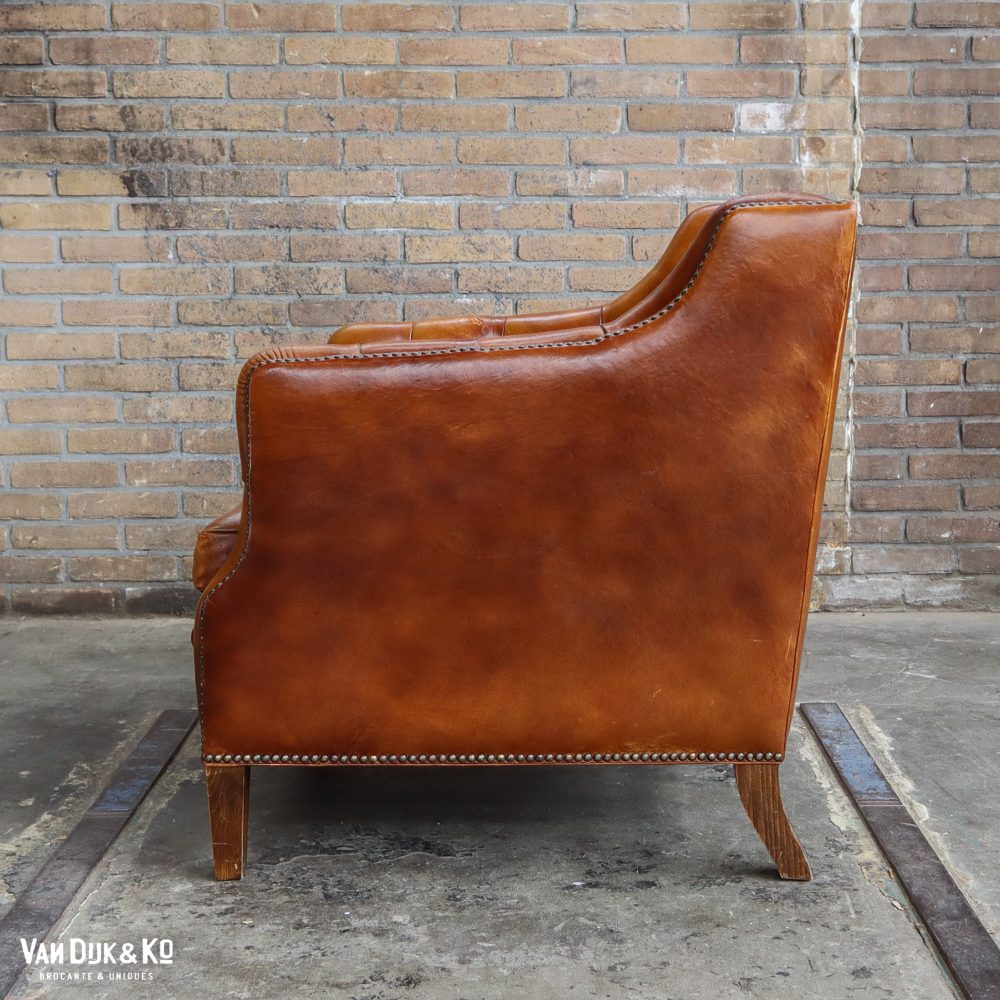 Antieke leren fauteuil - Afbeelding 5