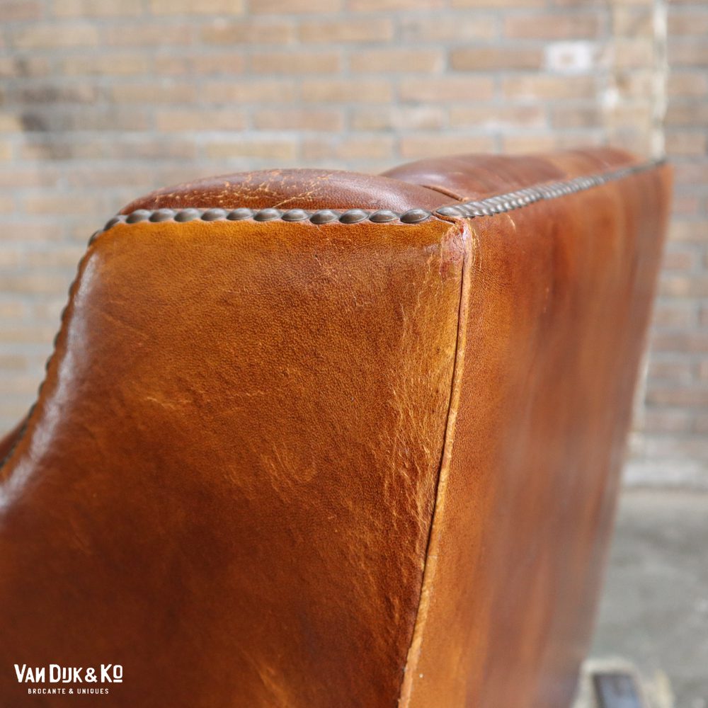 Antieke leren fauteuil - Afbeelding 6
