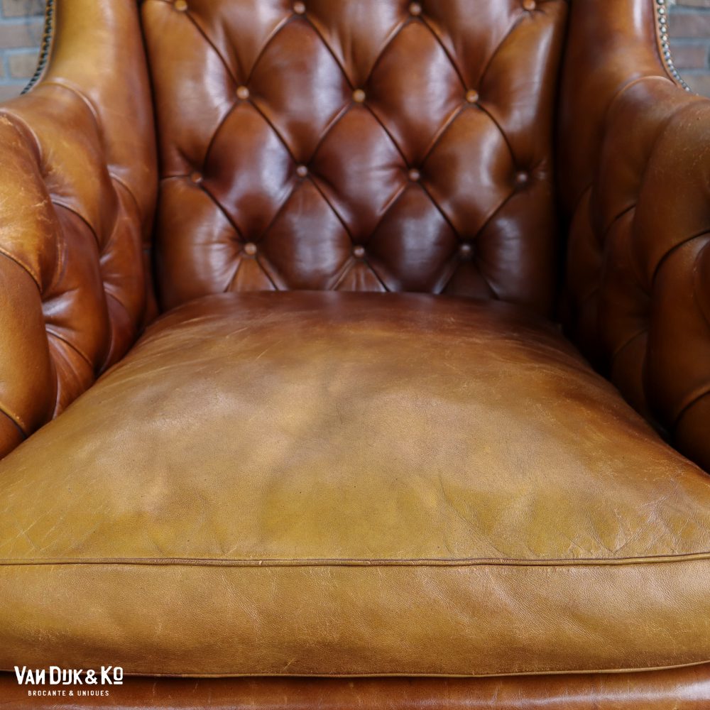 Antieke leren fauteuil - Afbeelding 8