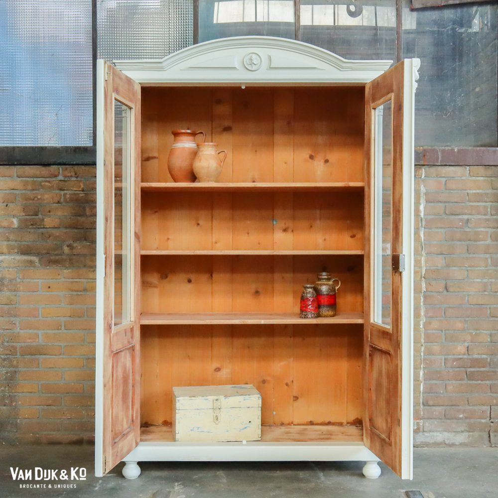 Brocante witte vitrinekast - Afbeelding 3