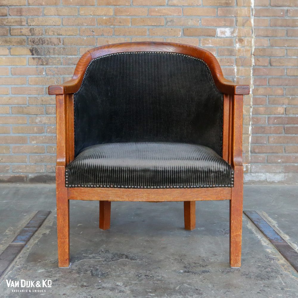 Vintage fauteuil met ribfluwelen zitting
