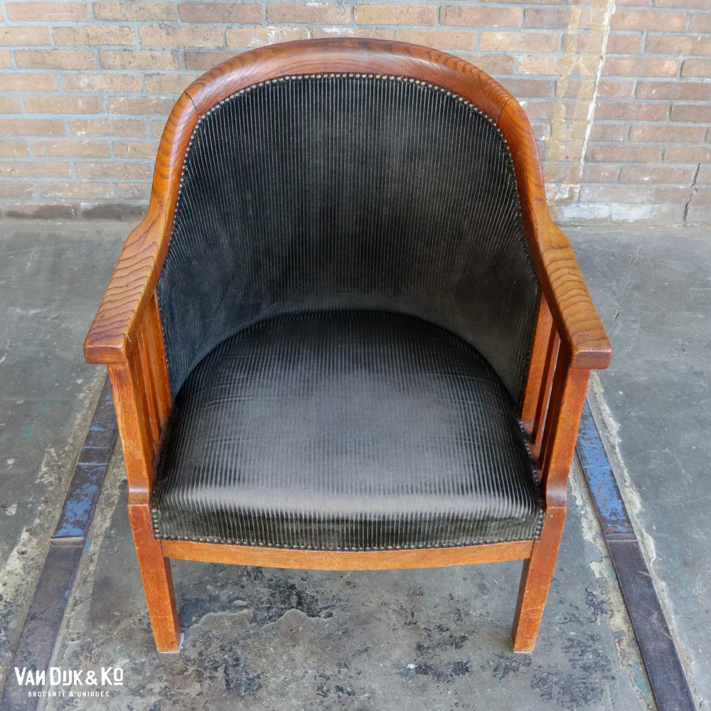 Vintage fauteuil met ribfluwelen zitting - Afbeelding 6