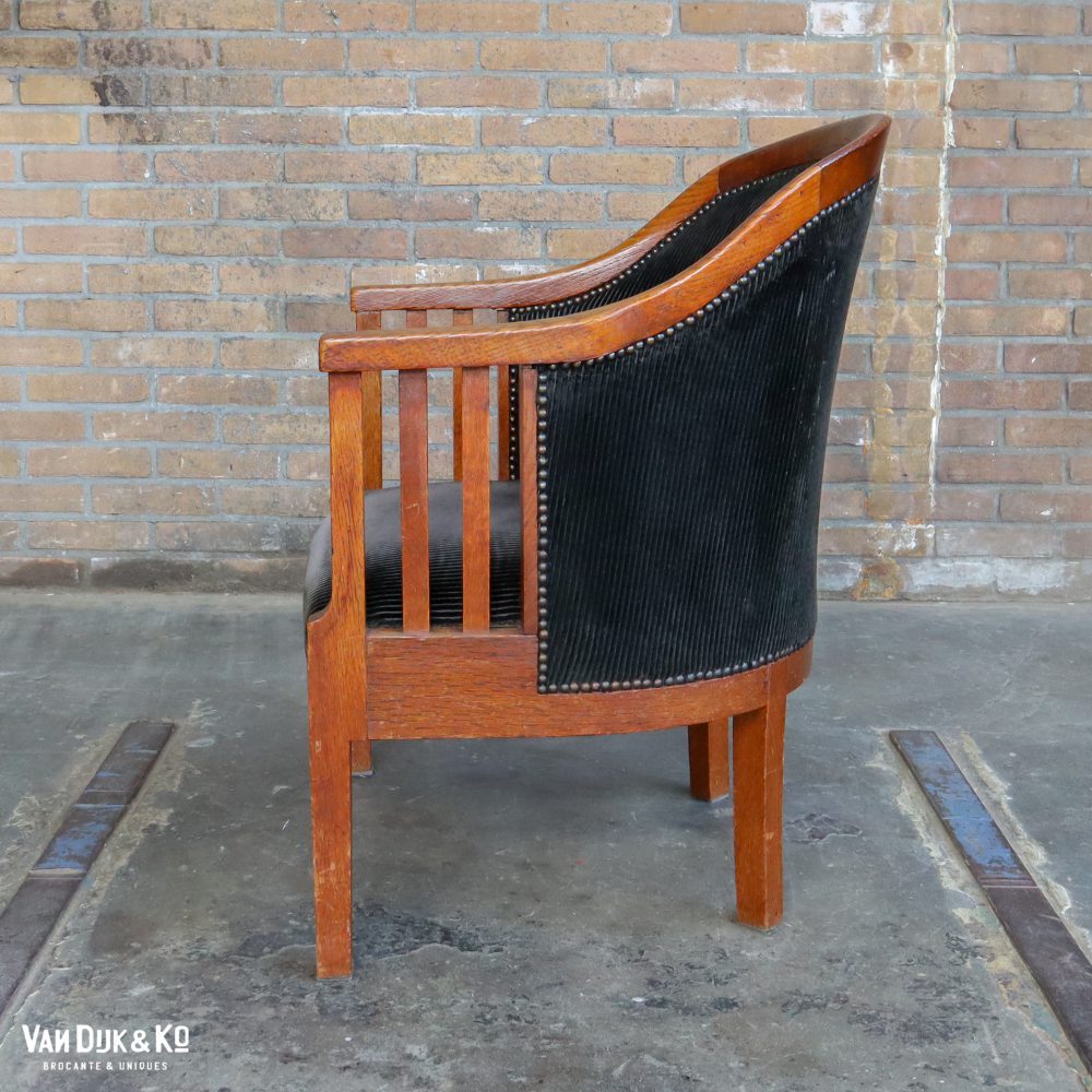 Vintage fauteuil met ribfluwelen zitting - Afbeelding 5