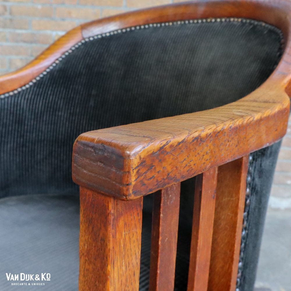 Vintage fauteuil met ribfluwelen zitting - Afbeelding 7