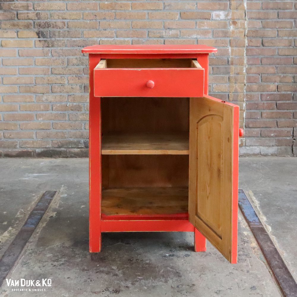 Brocante rood nachtkastje - Afbeelding 3