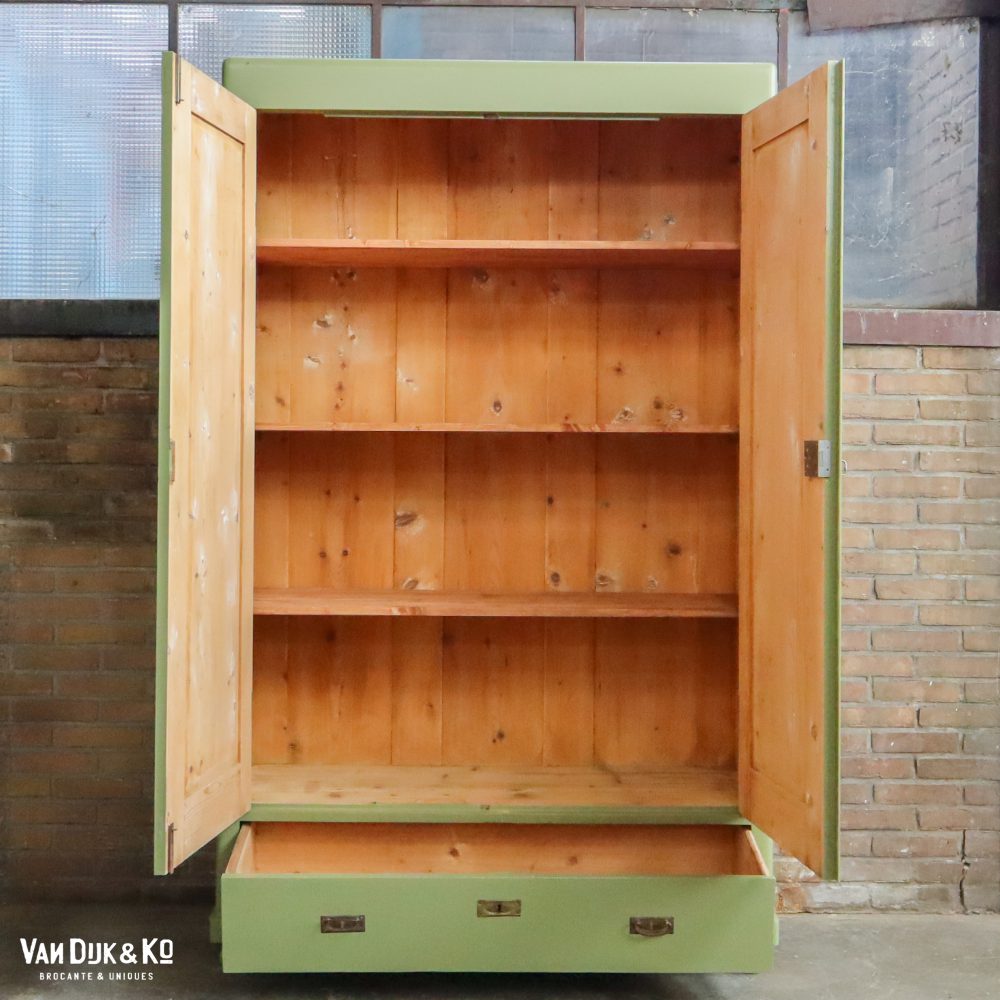 Brocante groene linnenkast - Afbeelding 3