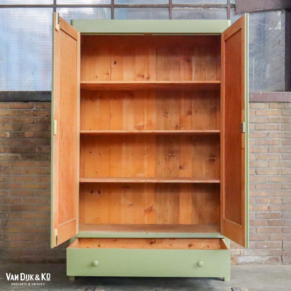 Brocante groene linnenkast - Afbeelding 3