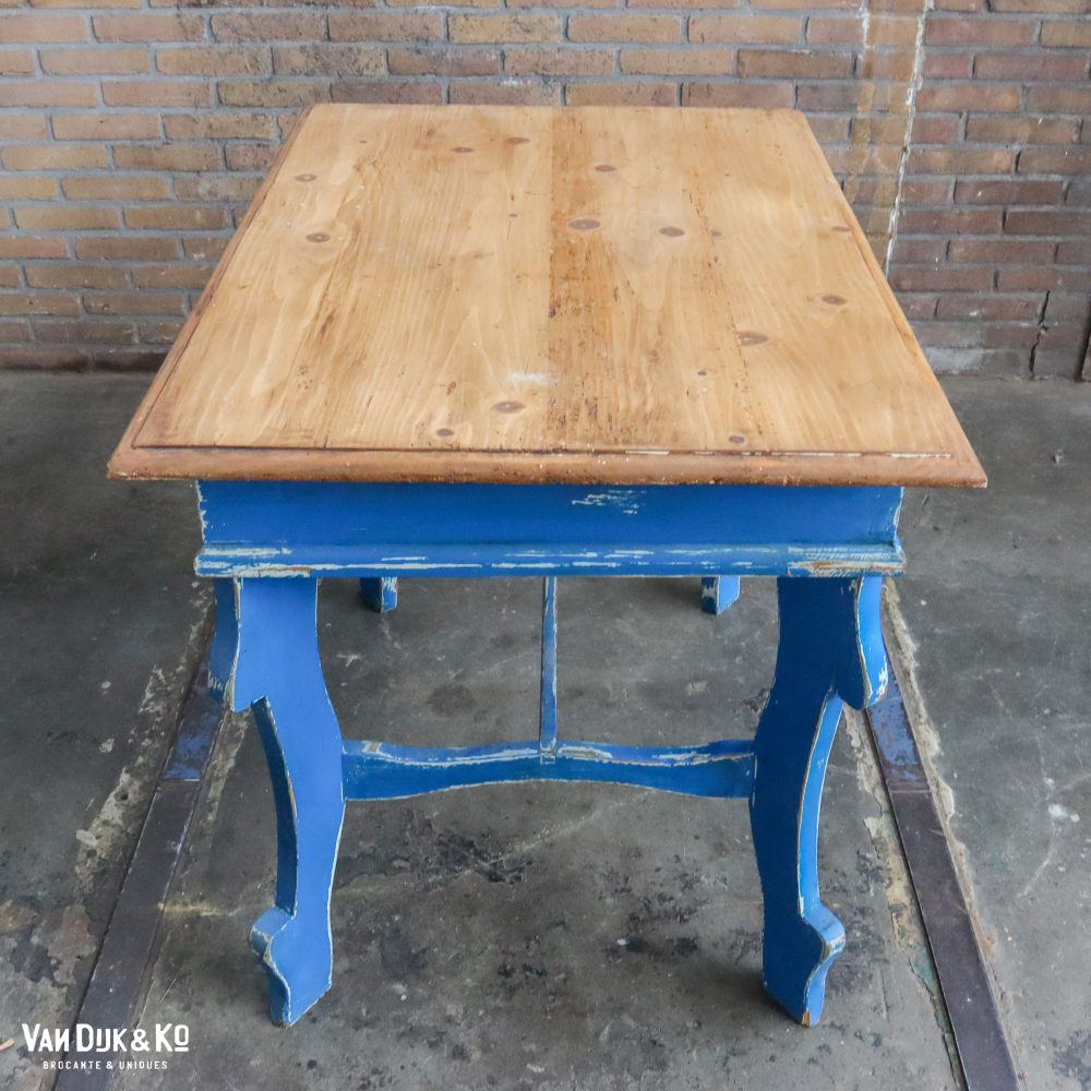 Brocante bureautje met blauw onderstel - Afbeelding 5