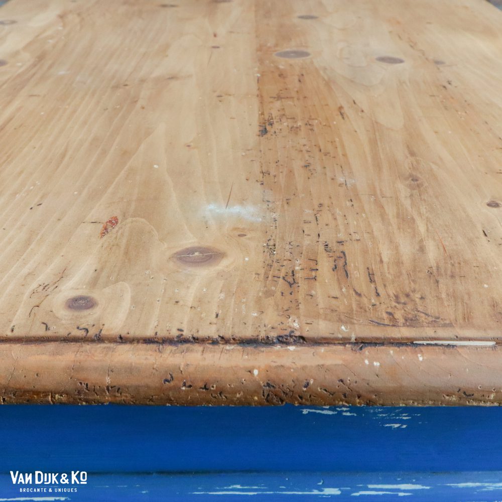 Brocante bureautje met blauw onderstel - Afbeelding 8