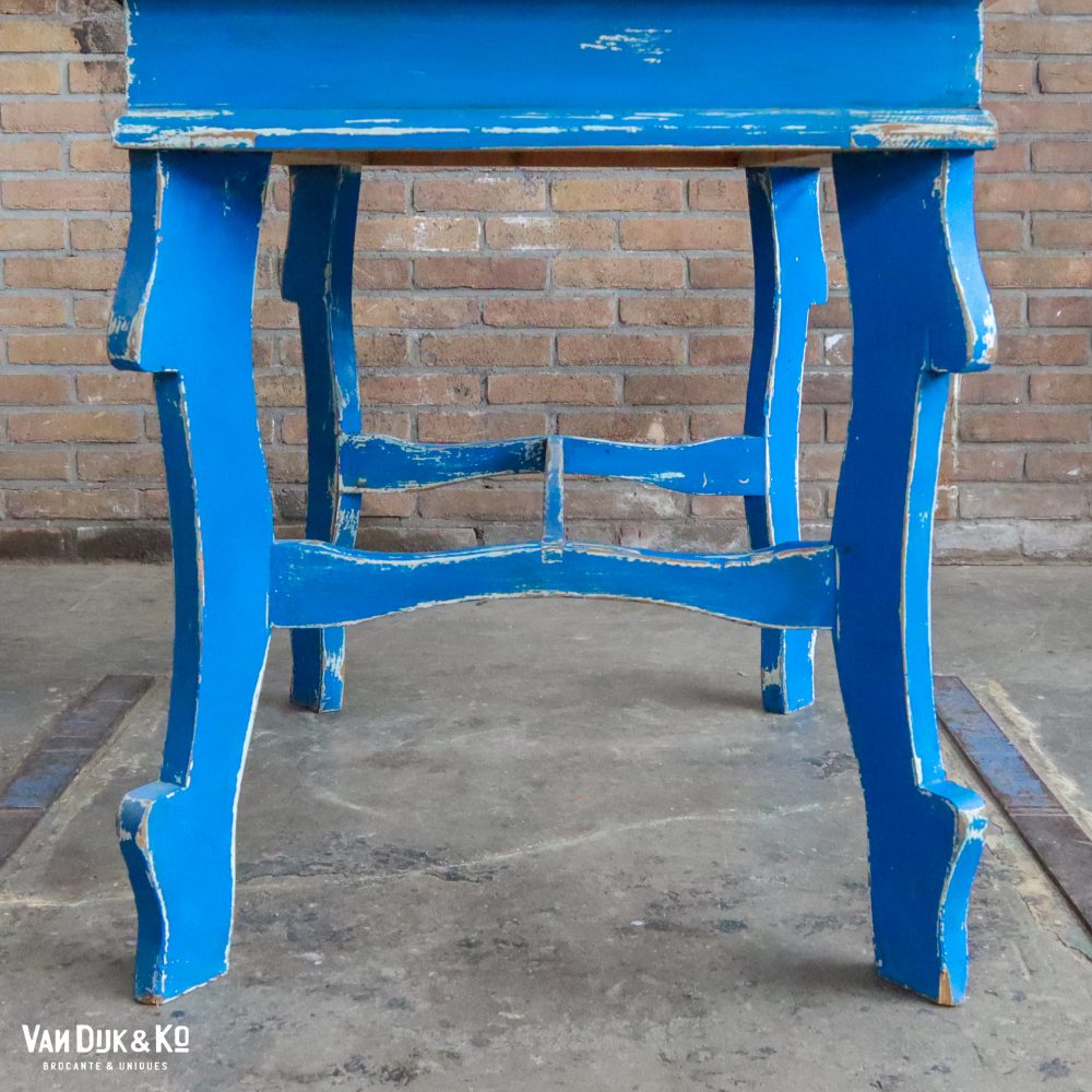 Brocante bureautje met blauw onderstel - Afbeelding 6