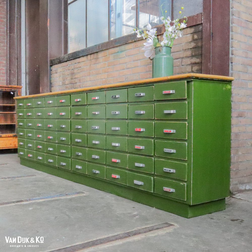Brocante groene toog met lades - Afbeelding 2