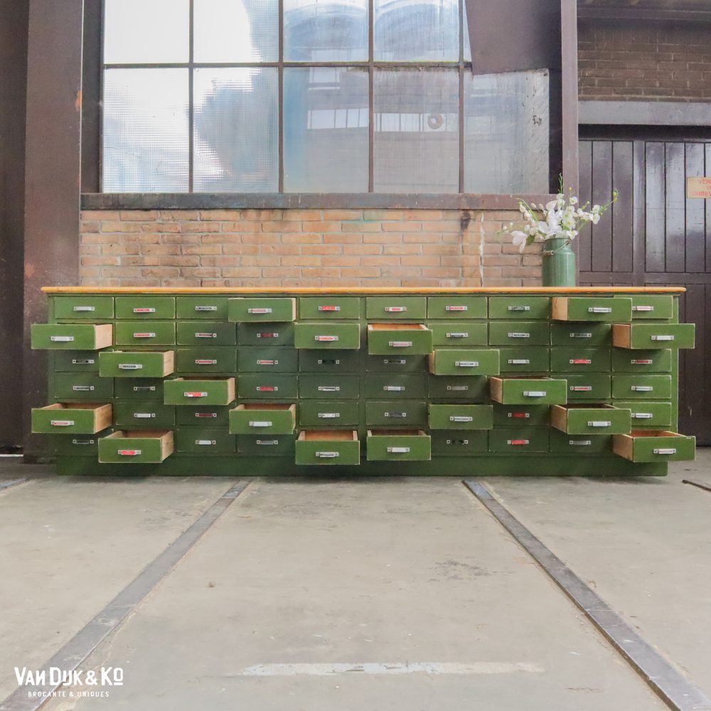 Brocante groene toog met lades - Afbeelding 3