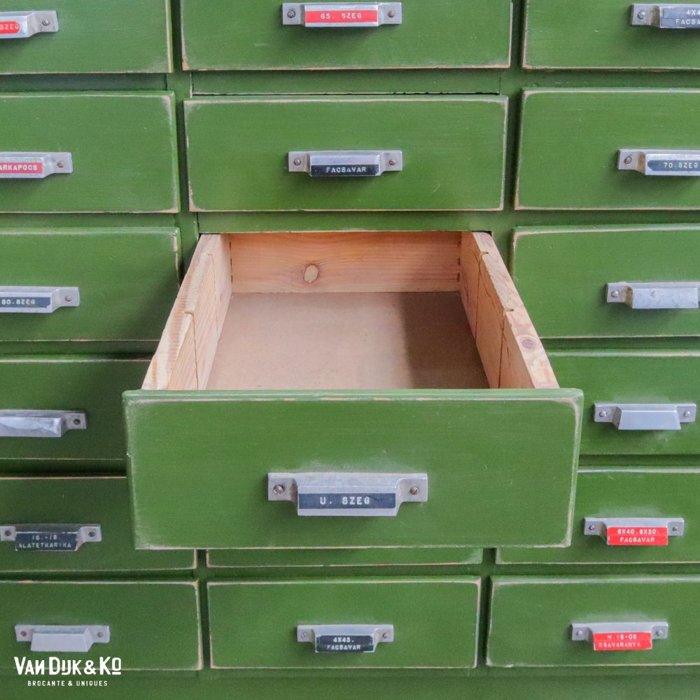 Brocante groene toog met lades - Afbeelding 9