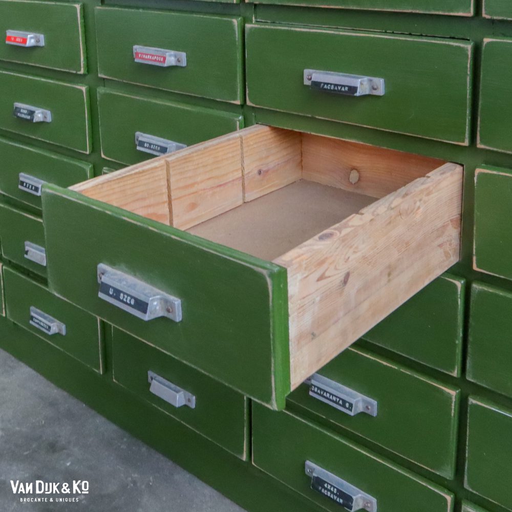 Brocante groene toog met lades - Afbeelding 8