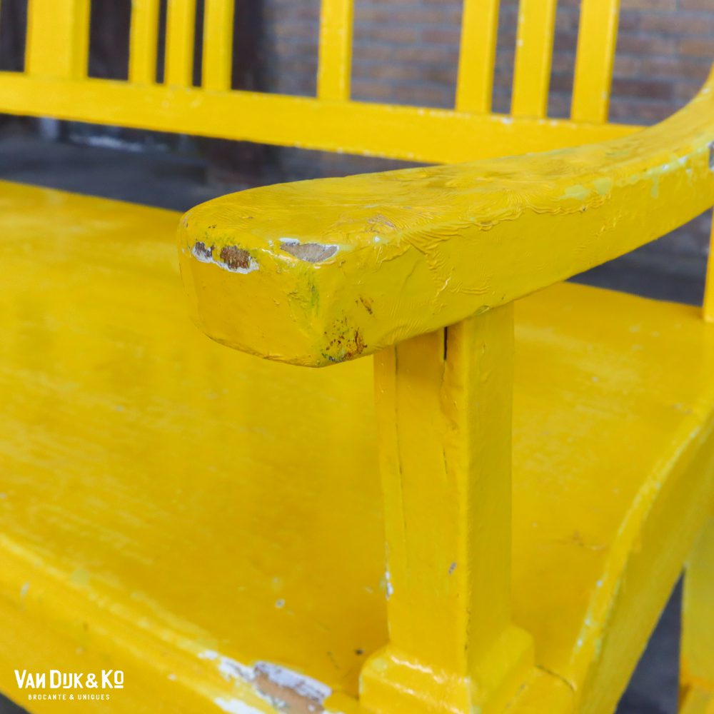 Gele houten brocante bank - Afbeelding 5