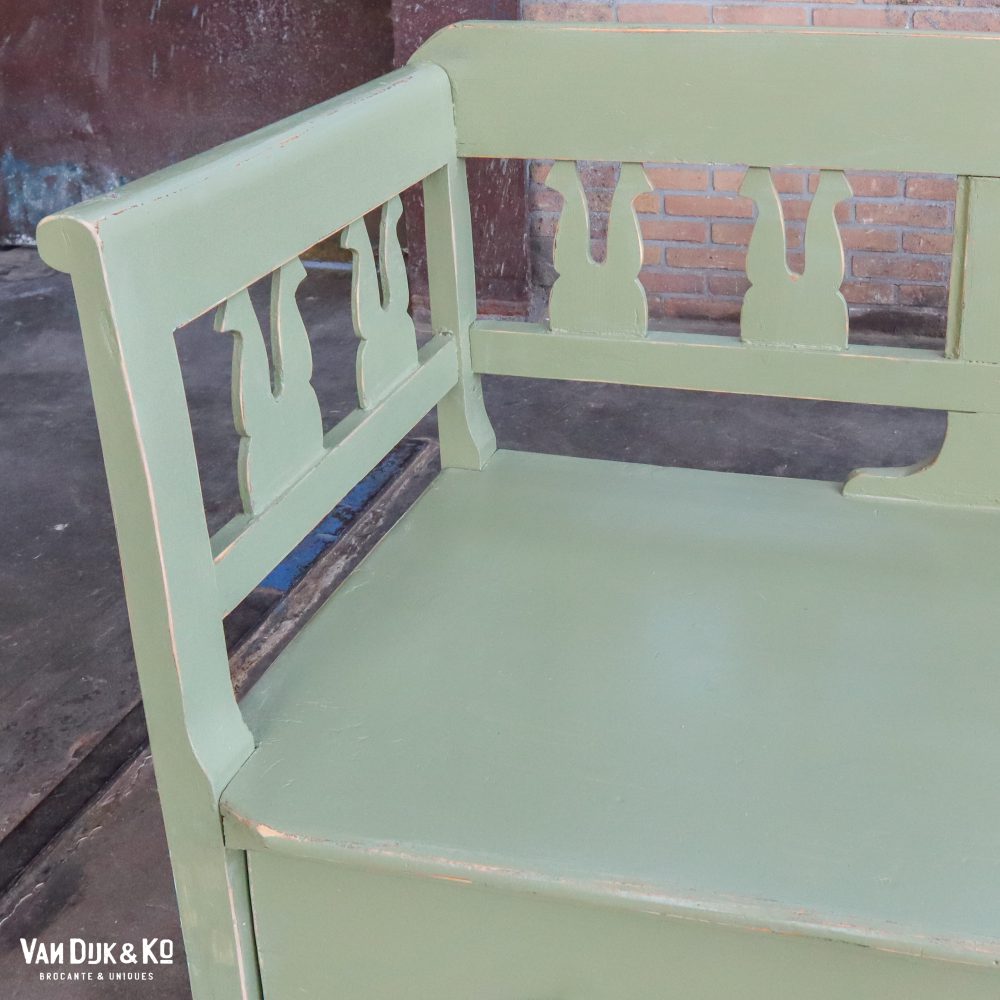 Groene brocante bank met grote la - Afbeelding 4