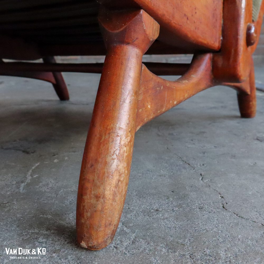 Vintage fauteuil met groene ribstof bekleding - Afbeelding 19