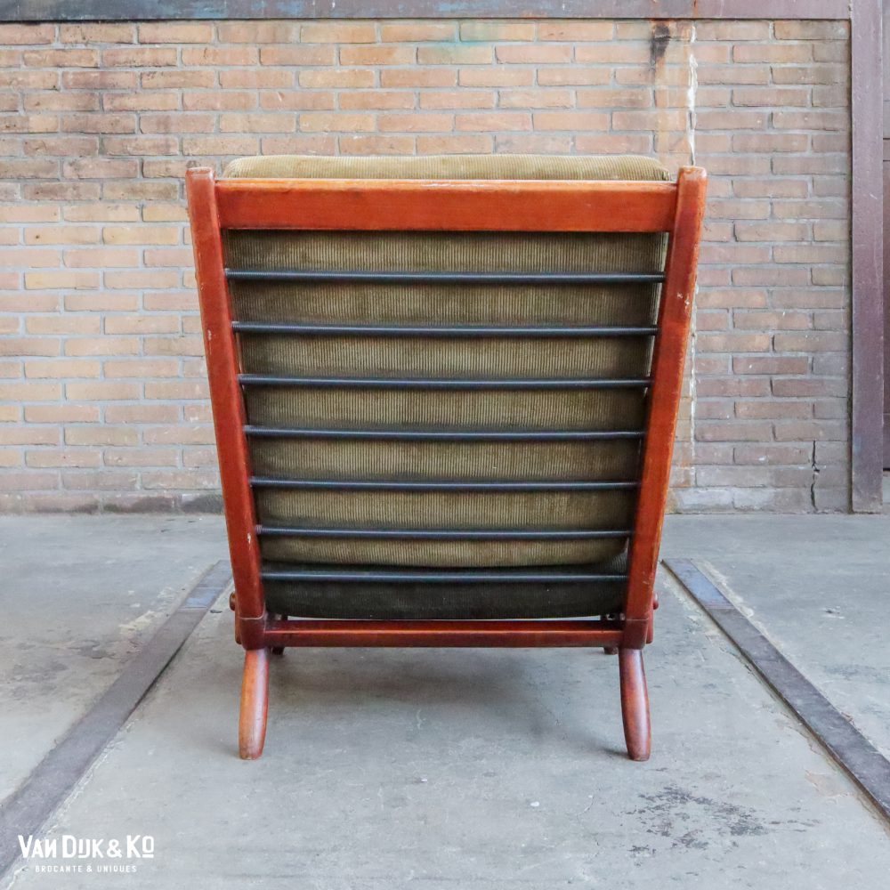 Vintage fauteuil met groene ribstof bekleding - Afbeelding 4