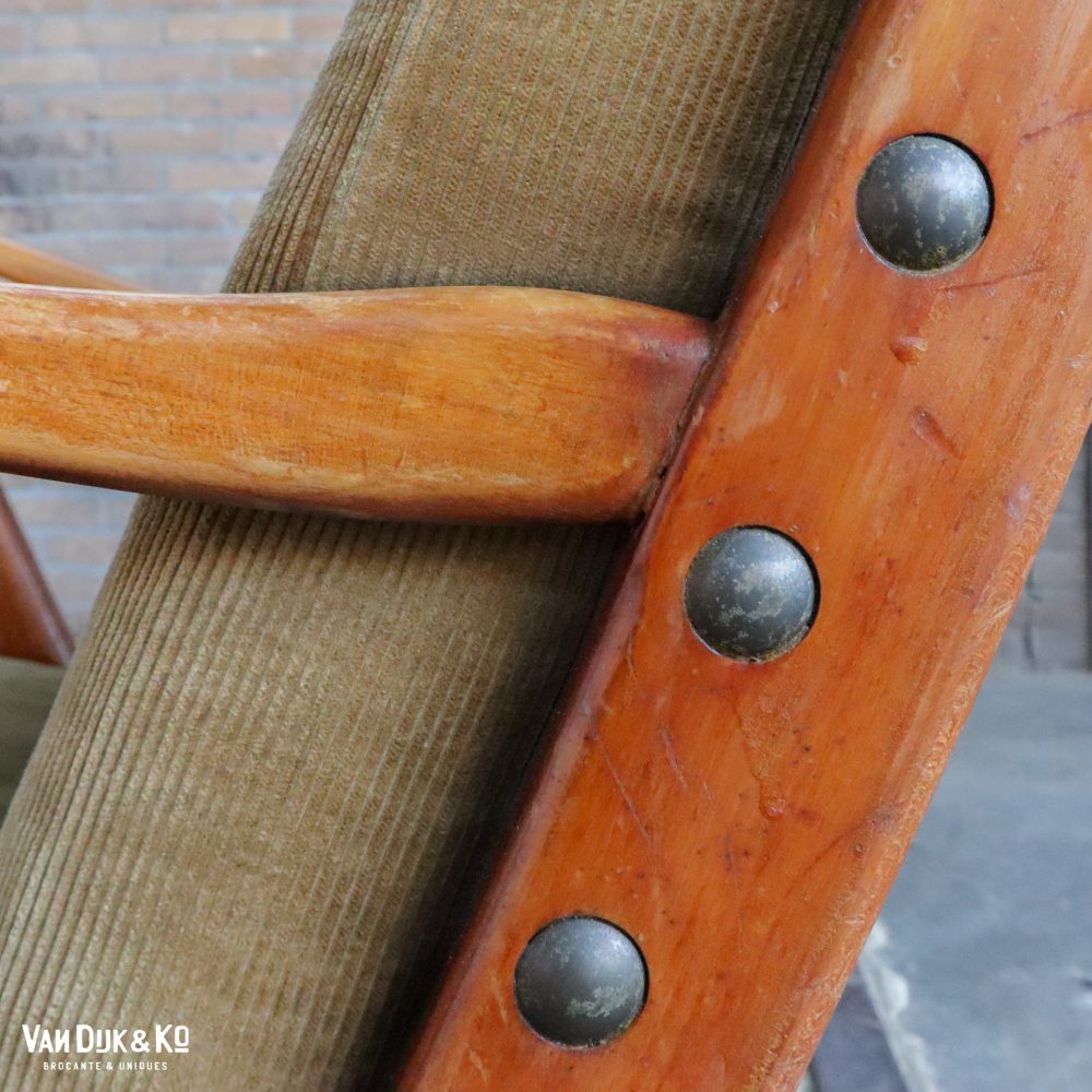 Vintage fauteuil met groene ribstof bekleding - Afbeelding 10