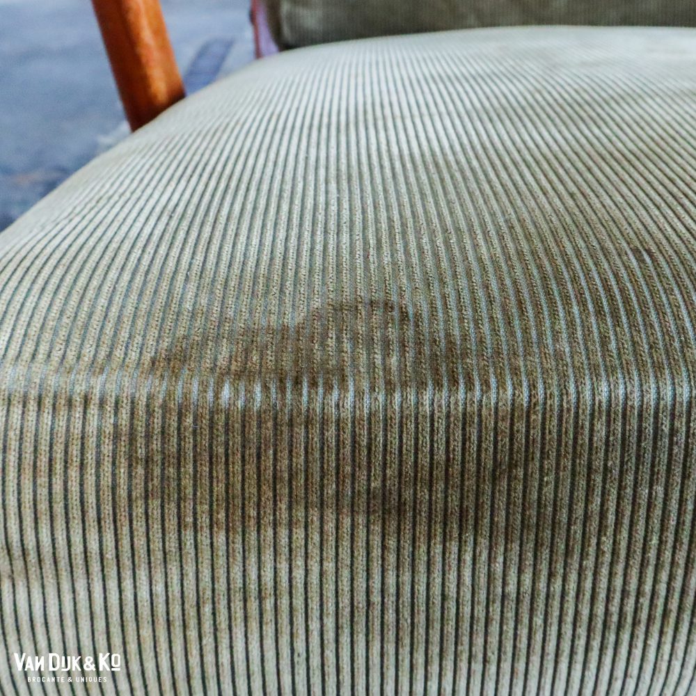 Vintage fauteuil met groene ribstof bekleding - Afbeelding 17