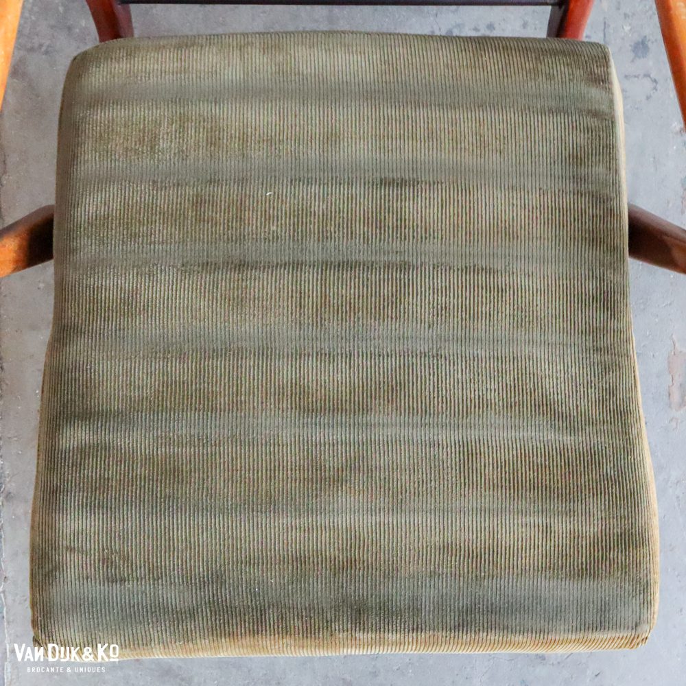 Vintage fauteuil met groene ribstof bekleding - Afbeelding 13