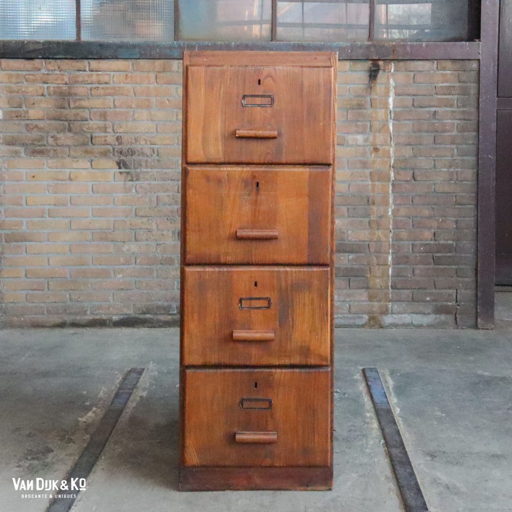 Vintage houten archiefkast - Afbeelding 2